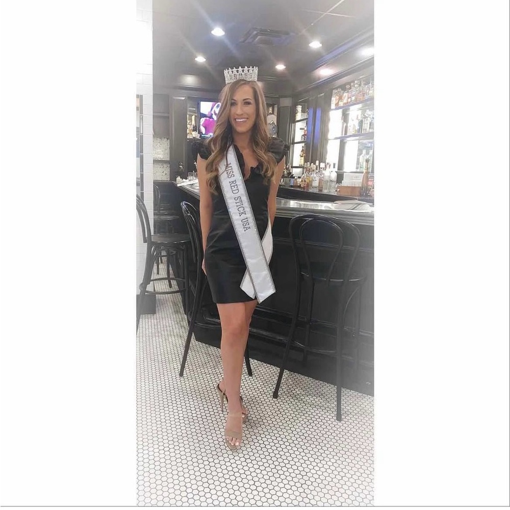 Black Dress with Sash and Crown